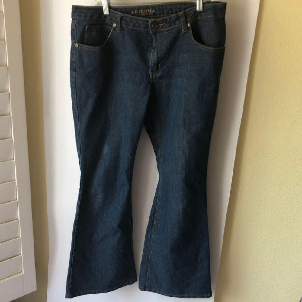 🔥Arizona Women's Sz 33 Plus Pants Denim Dark Blue - Picture 1 of 4
